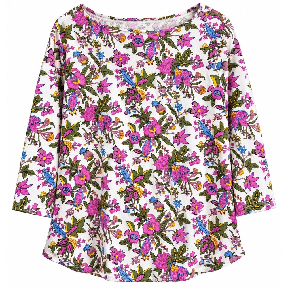 Talbots Floral T-Shirt Top 2X Cotton Stretch 3/4 Sleeve Cottagecore Boho